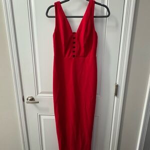 Plunge Neck Cage Cutout Formal Dress HEMMED